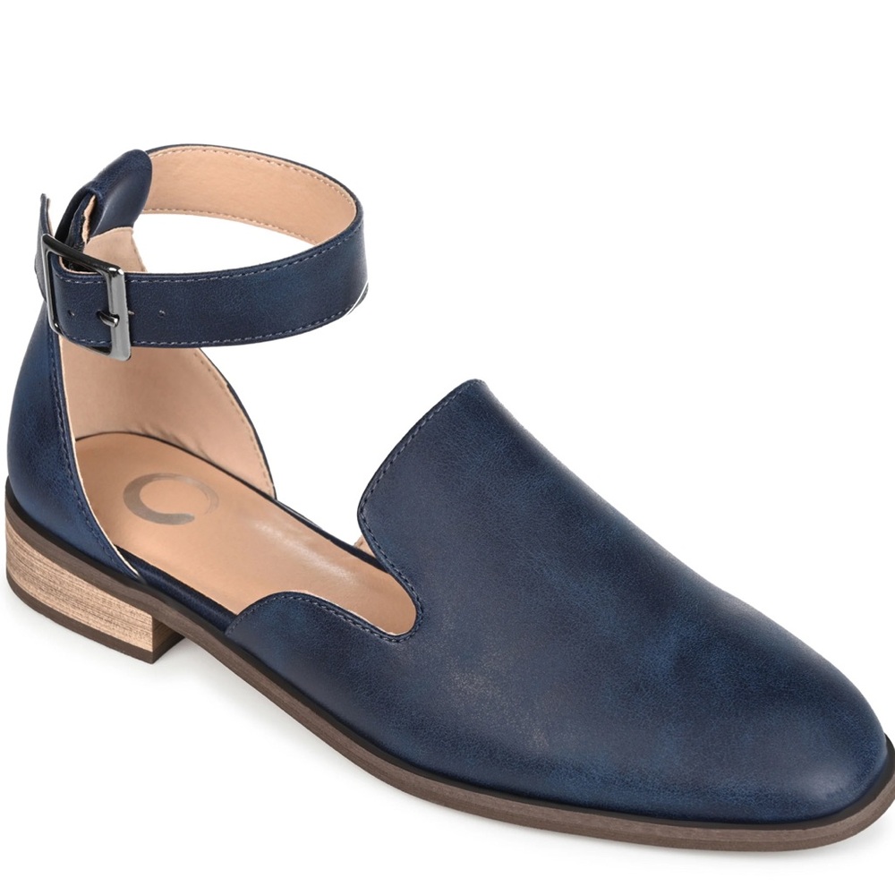 Journee Collection Navy Ankle Strap Flats